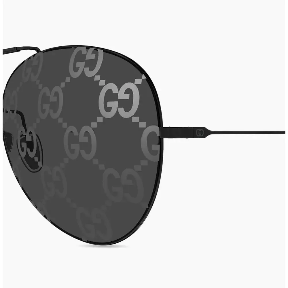 GUCCI GG2172S 002 Black Smoke GG Logo Lens Aviator Sunglasses Large AUTHENTIC